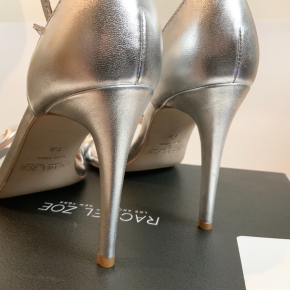 Rachel Zoe Ashton Silver Leather Stiletto Heel Pumps Ankle Strap open toe Sandal - Picture 10 of 16